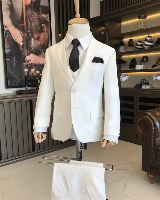 Simple White Notched Lapel Three Pieces Boys Suits