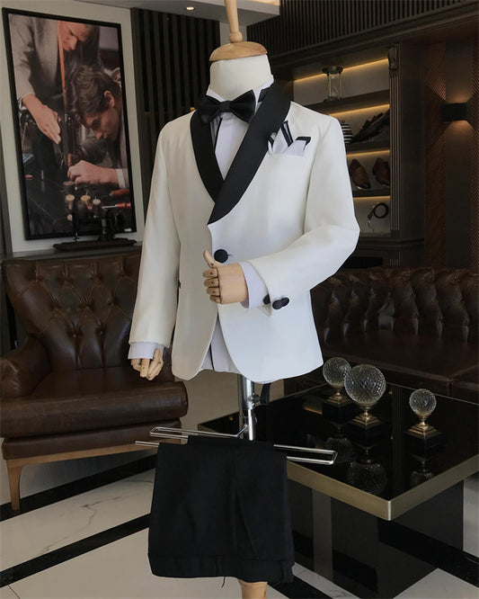 Simple White Shawl Lapel Two Pieces Boys Suits