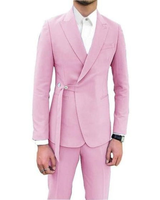 Newest Nude Pink Best Fitting Peaked Lapel Men Suits