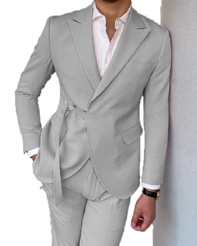 Newest Gray Peaked Lapel Best Fitting Prom Men Suits