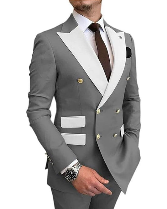 Abner Dark Gray Double Breasted Peaked Lapel Slim Fit Men Suits