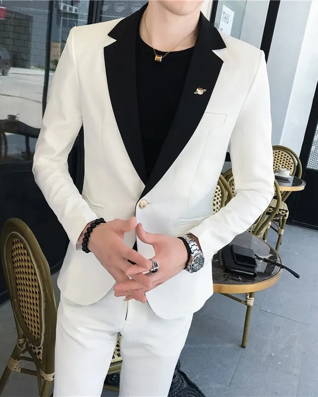 Modern Off White Notch Lapel Close Fitting Prom Suits For Men