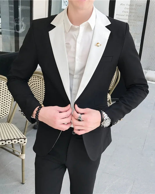 Trendy Black Two Pieces Notch Lapel Close Fitting Prom Men Suits