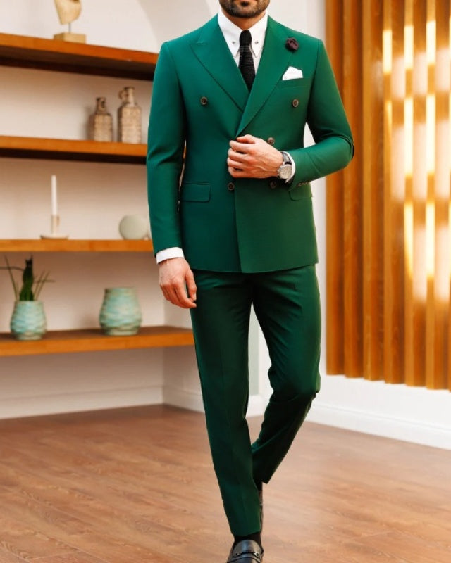 New Arrival Dark Green Double Breasted Slim Fit Prom Men Suits