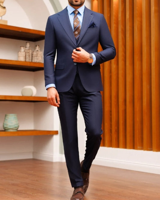 Newest Dark Navy Three Pieces Notch Lapel Prom Suits For Men