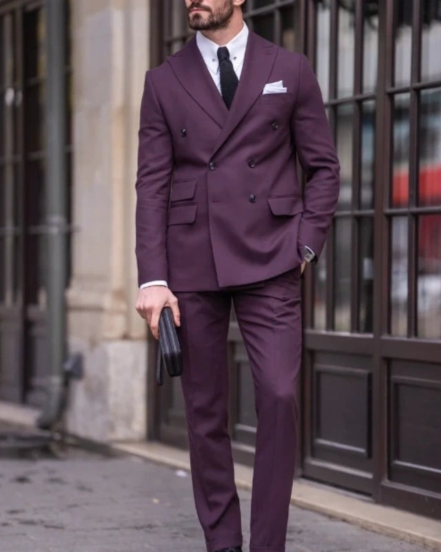 Stylish Purple Double Peaked Lapel Breasted Close Prom Men Suits