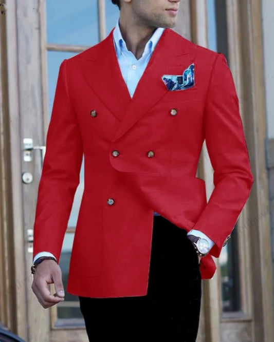 Newest Red Double Breasted Peaked Lapel Prom Men Suits