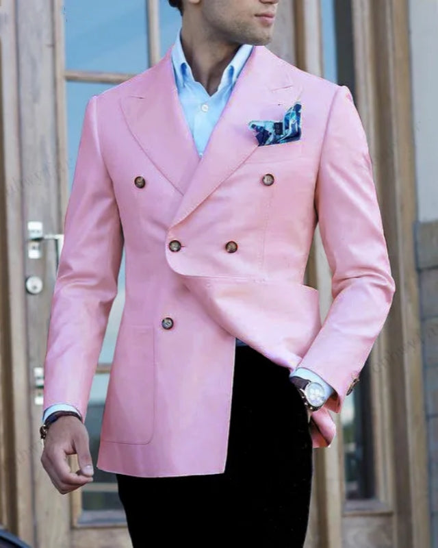 Stylish Pink Double Breasted Peaked Lapel Prom Men Suits