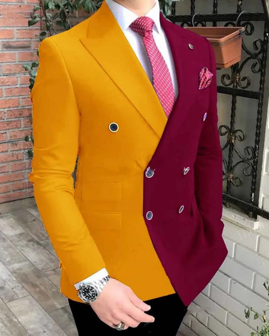 Alger Yellow Double Breasted Peaked Lapel Prom Men Suits