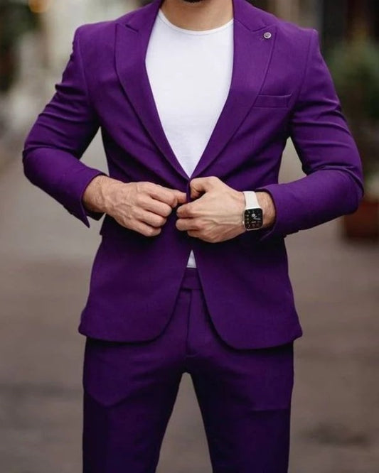 Modern Purple Peaked Lapel Best Fitting Prom Suits For Men