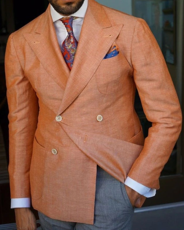 Trendy Orange Double Lapel Peaked Lapel Prom Men Suits