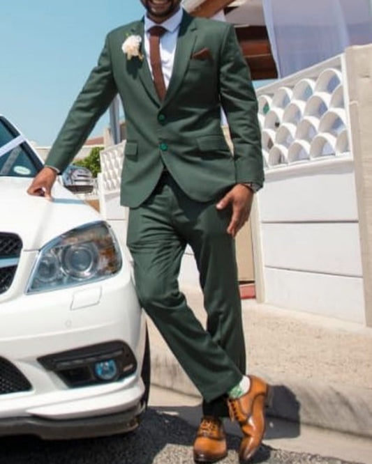 Quintion Dark Green Notched Lapel Wedding Men Suits