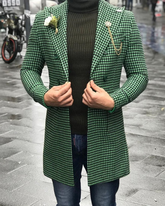 Khalid Green Peaked Lapel Plaid Men Jacket