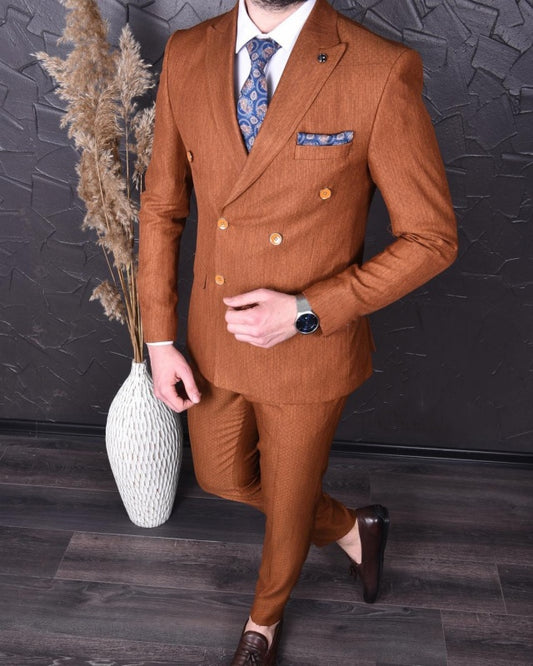 Don Orange Peaked Lapel Double Breasted Prom Men Suits