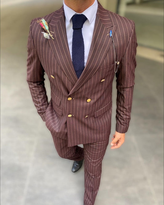 Norton Rust Peaked Lapel Double Breasted Striped Wedding Men Suits