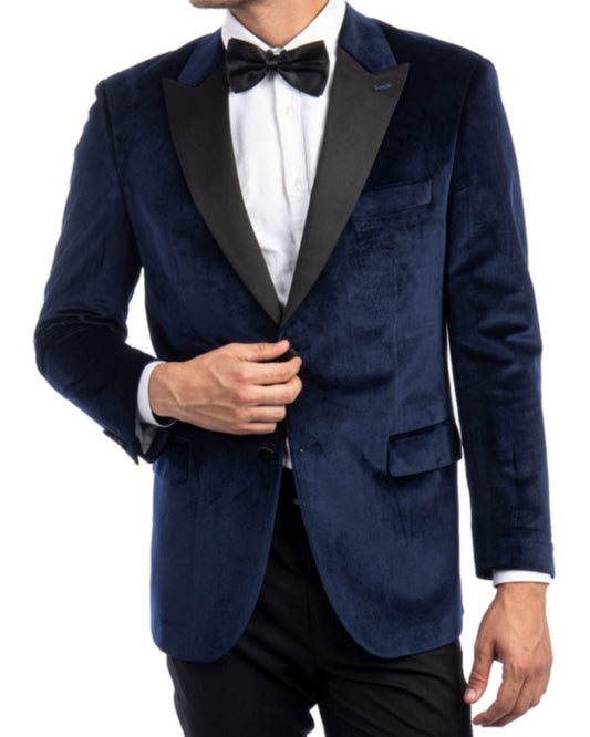 Alexandra Dark Navy Peaked Lapel Velvet Wedding Men Suits