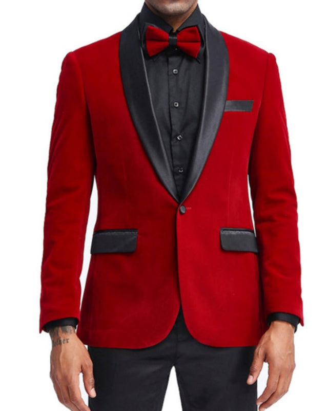 Glenn Red Shawl Lapel Velvet Wedding Men Suits