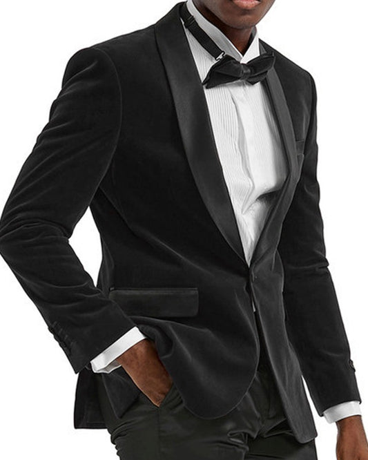 Solomon Black Shawl Lapel Velvet Wedding Men Jacket