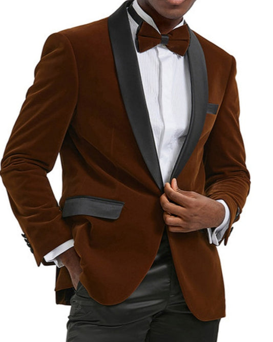 Lucas Brown Shawl Lapel Velvet Wedding Men Jacket