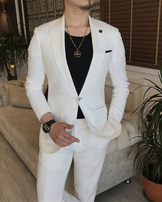 Simple White One Button Peaked Lapel Prom Men Suit