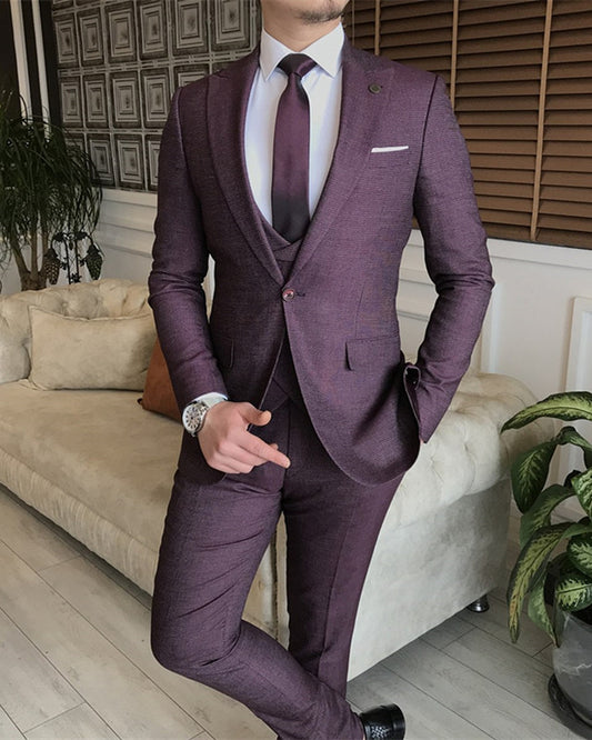 Modern Purple Three Pieces Peaked Lapel Prom Men Suit