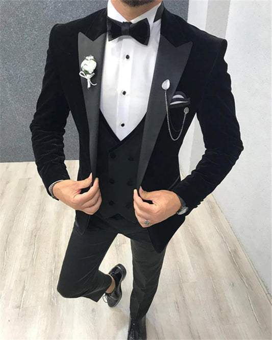 Logan Classic Black Three Pieces Velvet Prom Men Suit