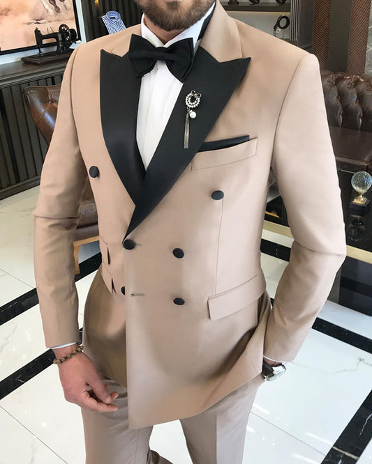 New Arrival Camel Double Breasted Slim Fit Stylish Prom Men Suit