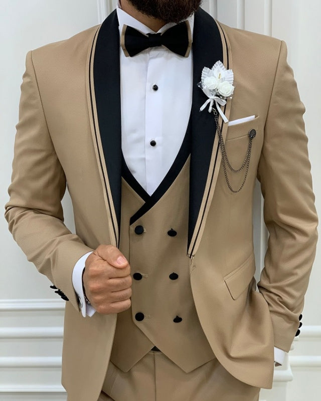 Newest Khaki Slim Fit Three Pieces Shawl Lapel Prom men Suits