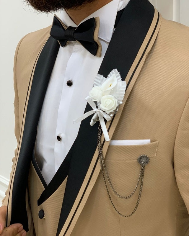 Newest Khaki Slim Fit Three Pieces Shawl Lapel Prom men Suits