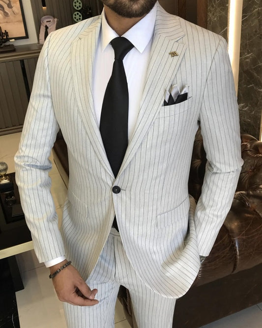 Armstrong Fashion Light Gray Notched Lapel Striped Business Suits